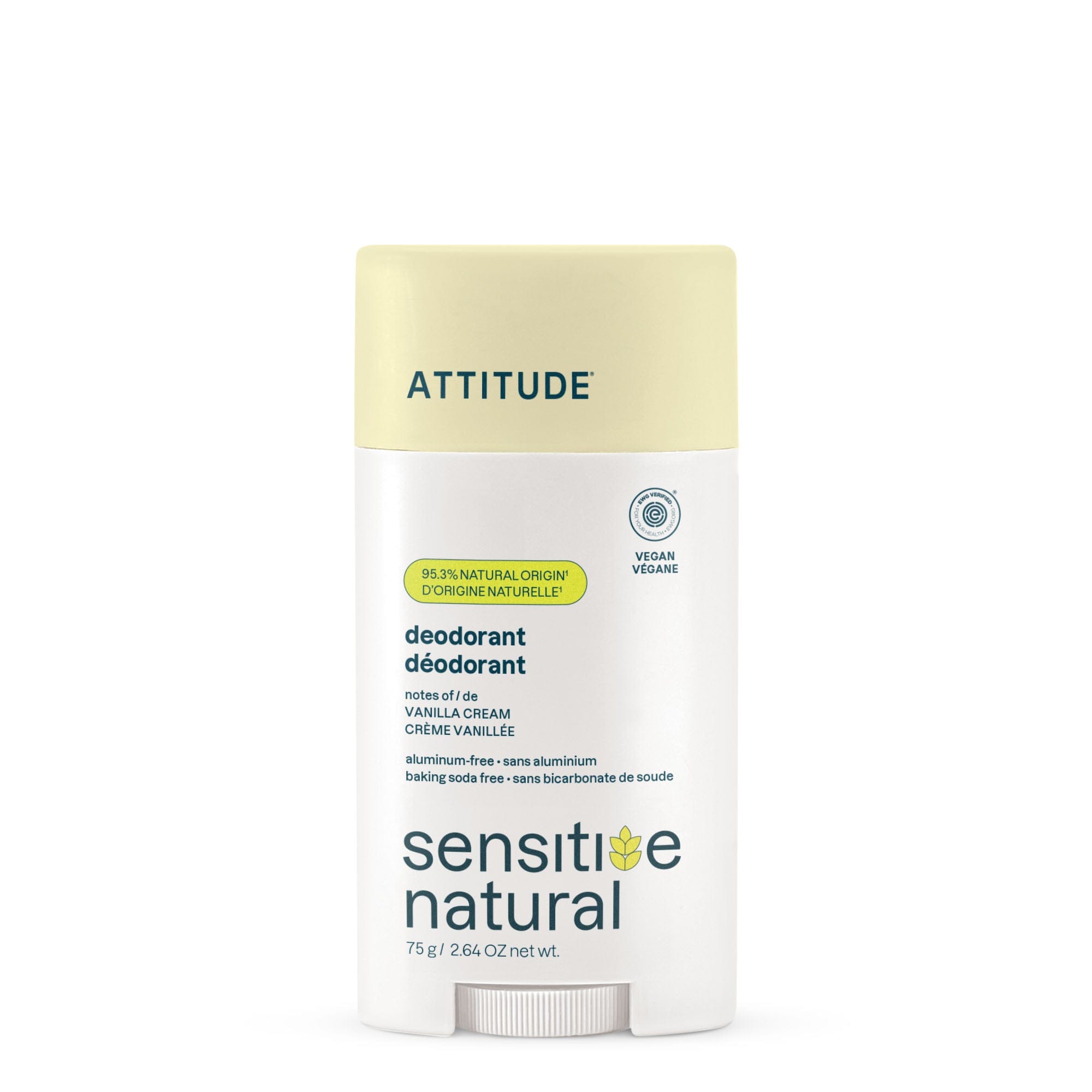 Attitude Sensitive Natural Deodorant Stick, Unscented