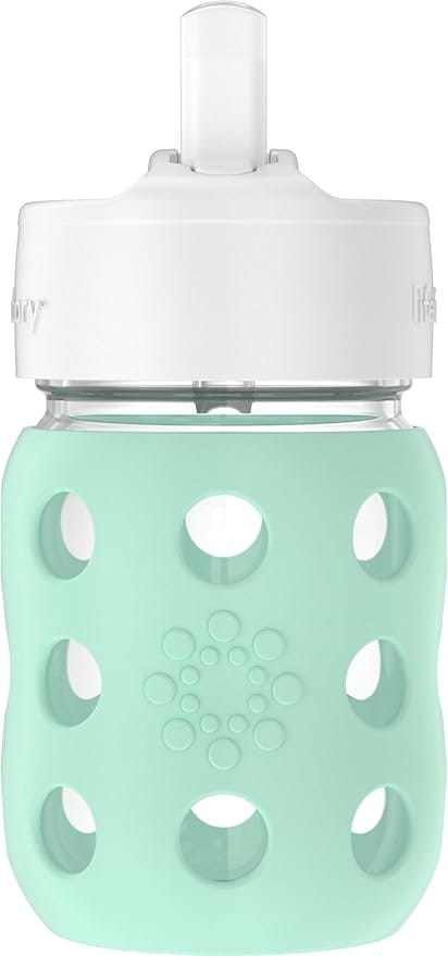 Lifefactory 8oz Wide-Neck Glass Baby Bottle with Pivot Straw Cap