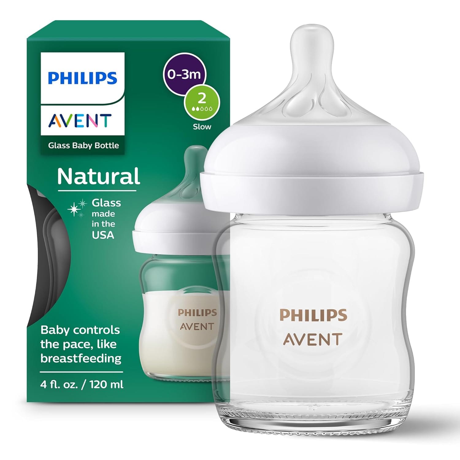 Philips Avent Natural Response Glass Baby Bottle, 4oz