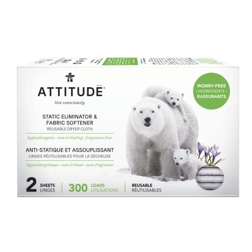ATTITUDE Reusable Dryer Sheets, Fragrance-Free