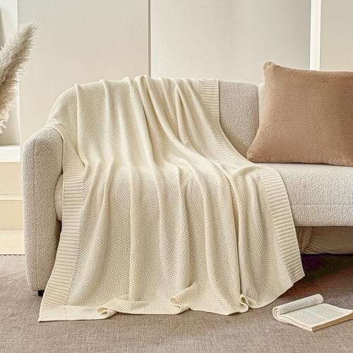 Simple&Opulence 100% Cotton Cable Knit Throw Blanket