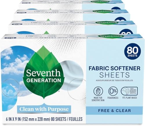 Seventh Generation Free & Clear Dryer Sheets, 80 Count (4-Pack)